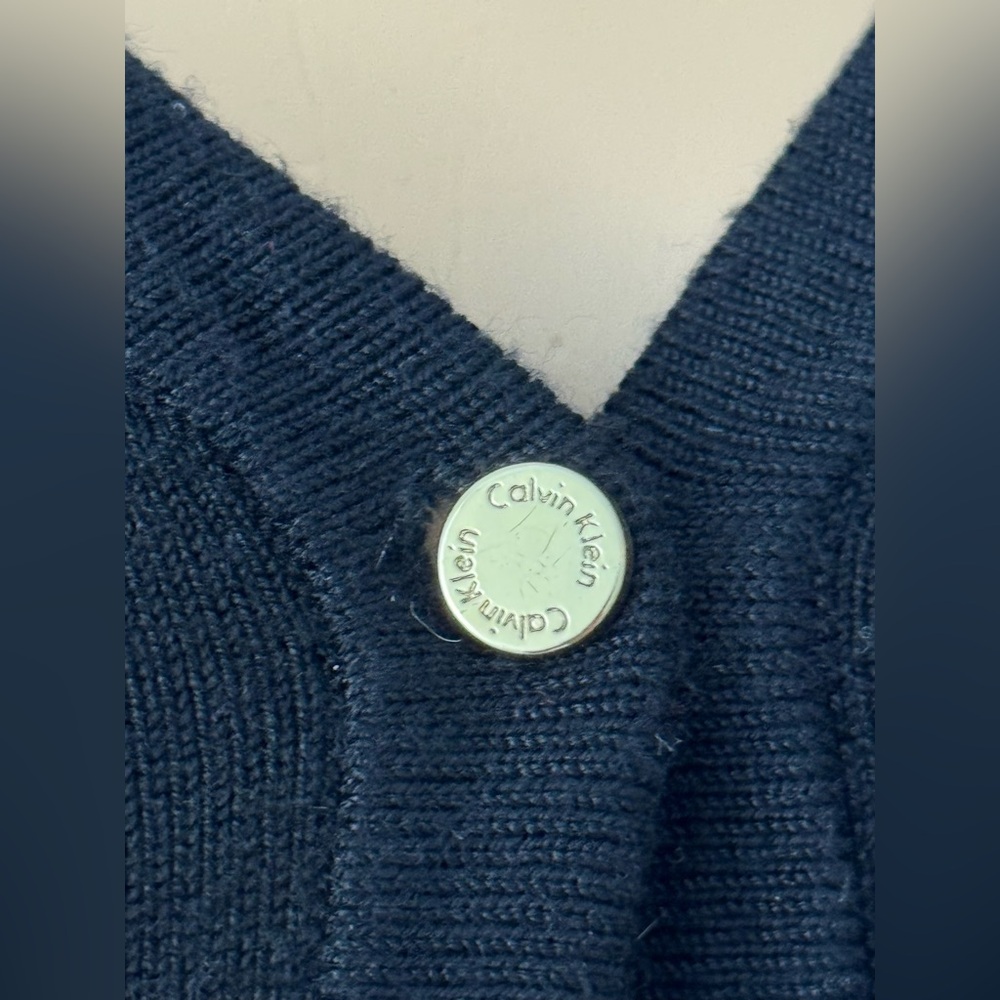 Calvin Klein Women's Size Small, Elegant Ruffle Cuff Cardigan Button Sweater - Picture 2 of 13